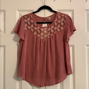Pink Crochet Flowy T-Shirt
